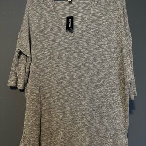 Express Gray Marled V-Neck Knit Top